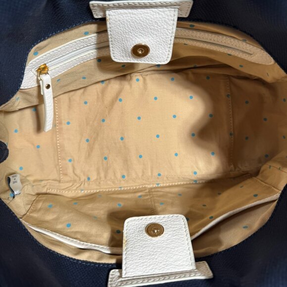 Kate Spade New York Navy Canvas & White Leather Trim Tote/Satche - Picture 4 of 9